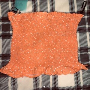 Salmon white polka dot tube top